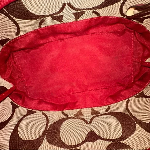 Coach Signature Jacquard Burgundy Sripe Tote With Leather Trim Y2K - Picture 10 of 12